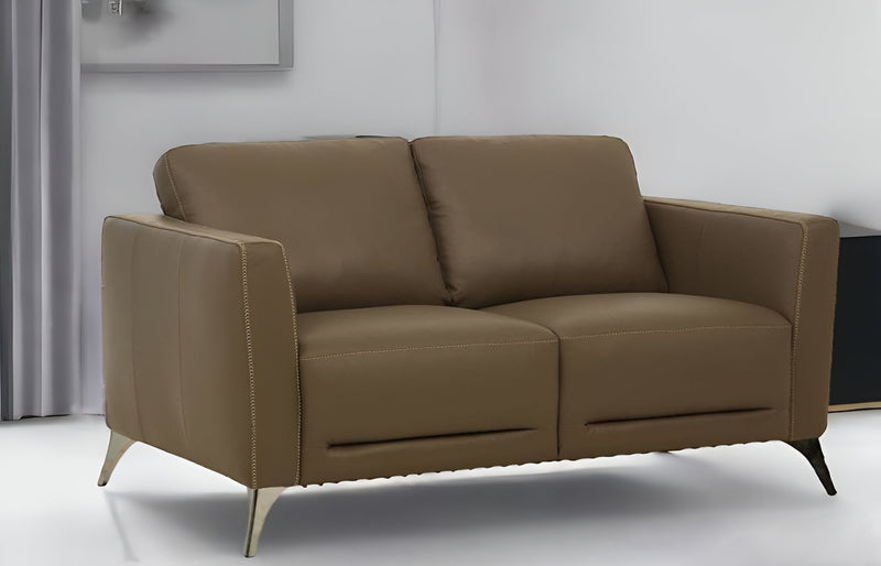 Brown And Silver Leather Loveseat