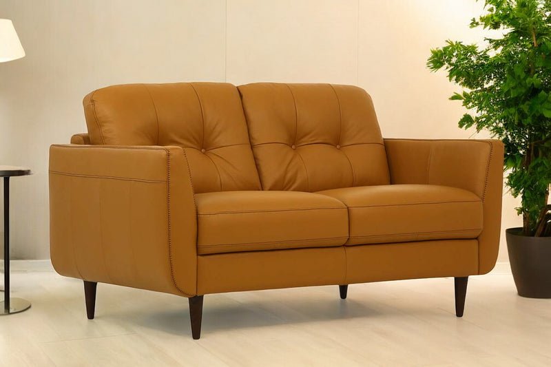 Camel And Brown Leather Loveseat