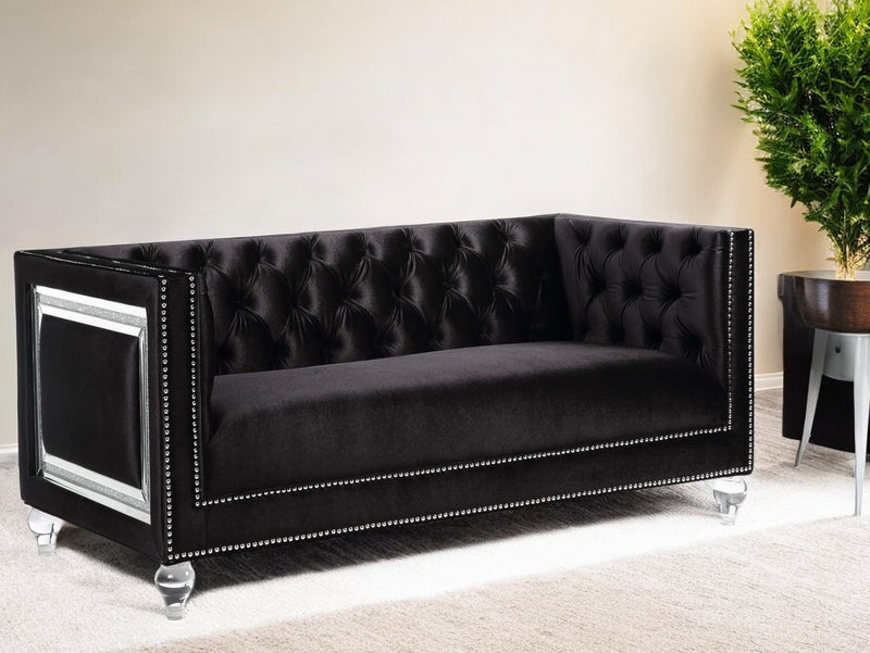 Black And Silver Velvet Loveseat and Toss Pillows