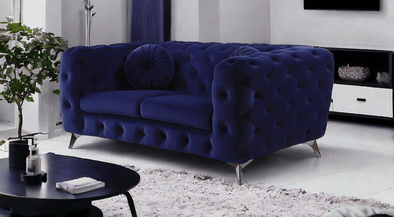 Blue And Silver Velvet Loveseat