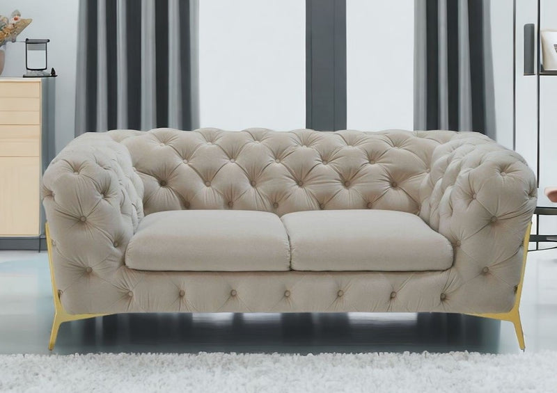 Beige And Gold Velvet Chesterfield Loveseat