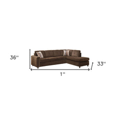 Chocolate Velvet L Shaped Two Piece Sofa and Chaise Sectional And Toss Pillows