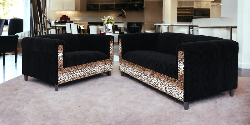 Two Piece Leopard and Black Five Person Seating Set