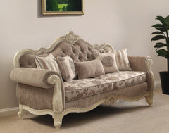 Gray Velvet Floral Sofa And Toss Pillows With Beige Legs