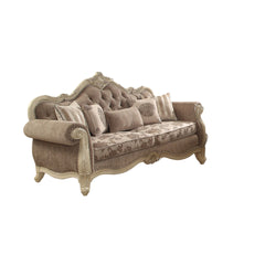 Gray Velvet Floral Sofa And Toss Pillows With Beige Legs