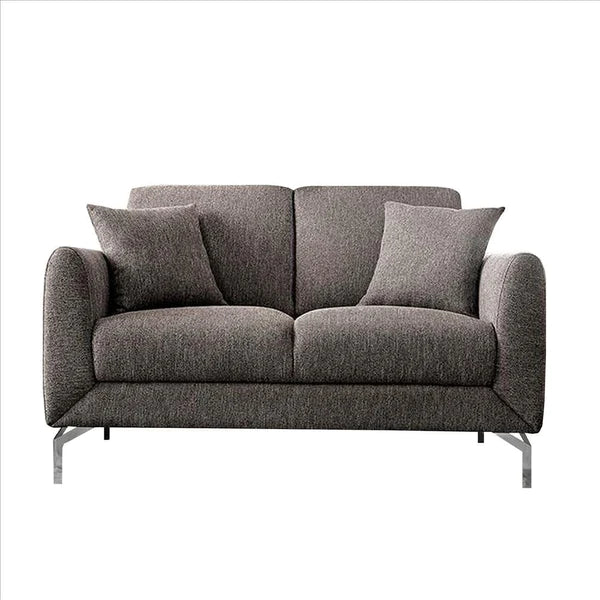 Benzara 54 Inches Loveseat with Fabric Padded Seat and Metal Legs, Gray BM239845